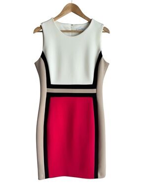 Calvin Klein Colourblock Sheath Dress Sz 12 Multicolour Mod Bodycon Retro Career